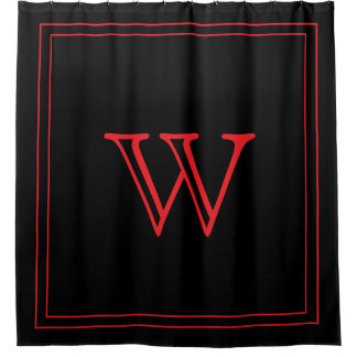 Elegant Black &Red Monogram initial Shower Curtain