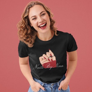 Elegant Black & Red Nail Salon Manicurist Uniform  T-Shirt