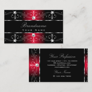 Elegant Black Red Ornate Borders Jewels Ornaments Business Card