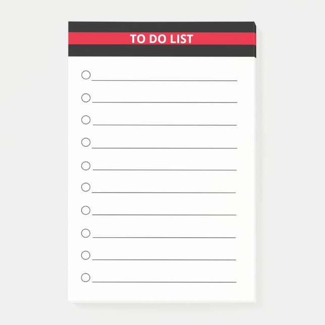 Elegant Black Red Personalised To Do List Post-it Notes (Front)