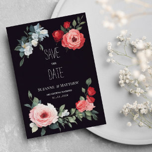 Elegant black red pink blue roses Save the Date Invitation