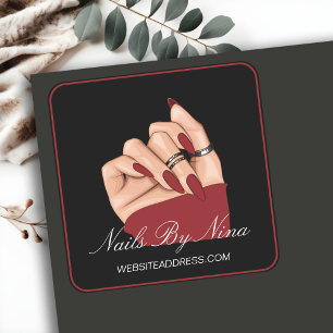 Elegant Black & Red Professional Nail Artist Salon Square Sticker