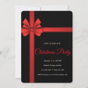 Elegant Black Red Ribonn  Invitation