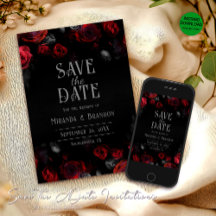 Elegant Black Red Roses Floral Save The Date