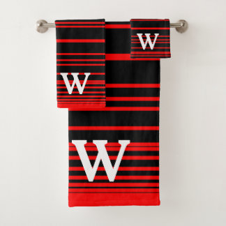 Elegant black &red stripes Pattern  monogram Bath Towel Set
