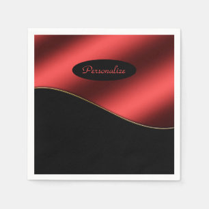Elegant Black Red Stylish Wave Design Personalise Napkin