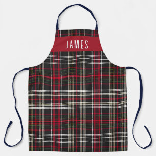 Elegant Black Red Tartan Plaid Personalised Apron