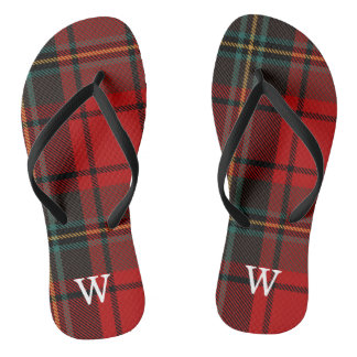 Elegant black & red tartan plaid Personalised  Flip Flops