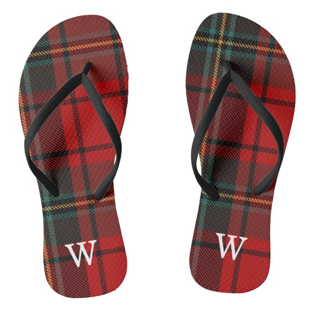 Elegant black & red tartan plaid Personalised  Flip Flops (Footbed)