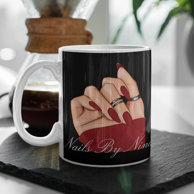 Elegant Black Red Typography Branded Nail Salon Mug (Creator Uploaded)