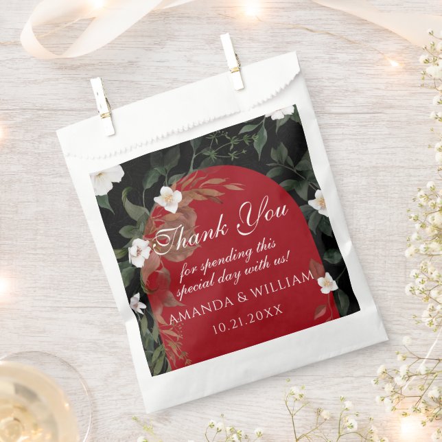 Elegant Black Red White Floral Wedding  Favour Bags (Clipped)