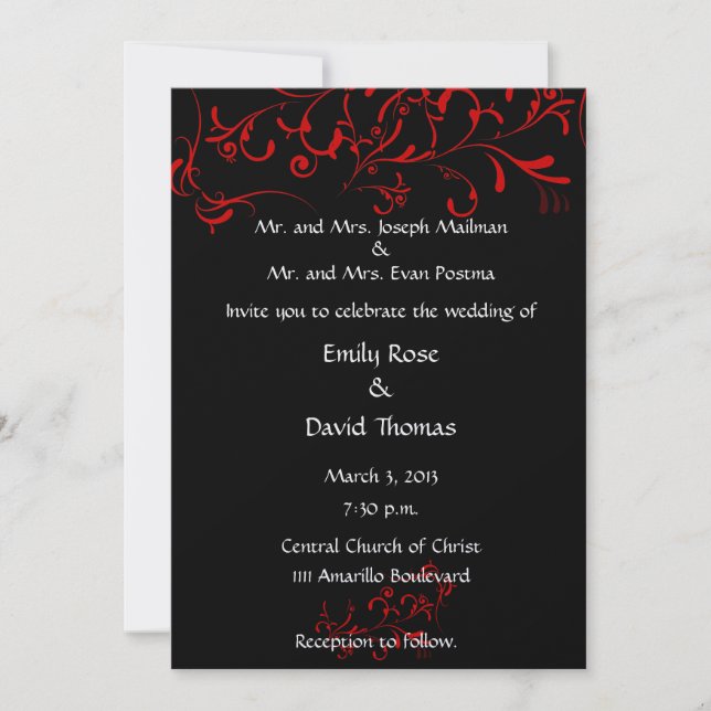 Elegant Black, Red, White Invitation (Front)