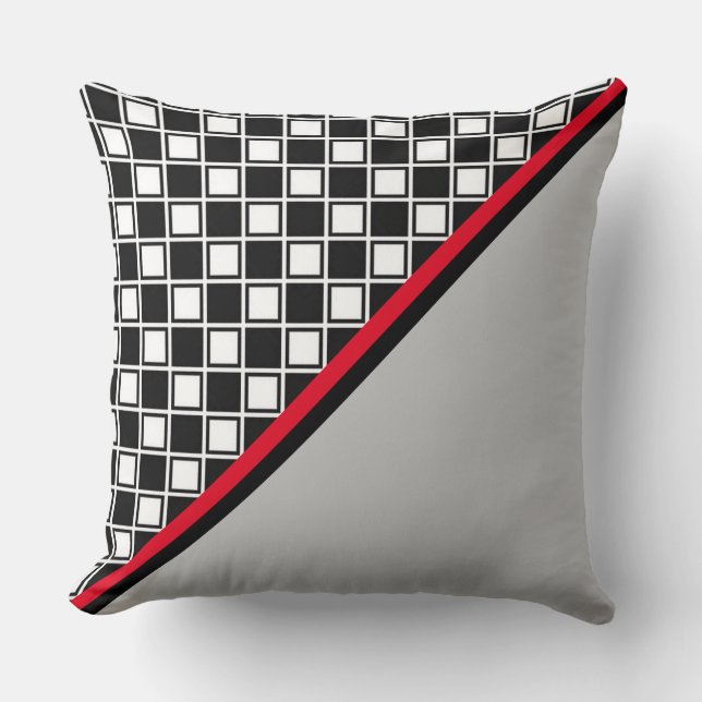 Elegant Black, Red, White & Silver Colours Cushion (Front)