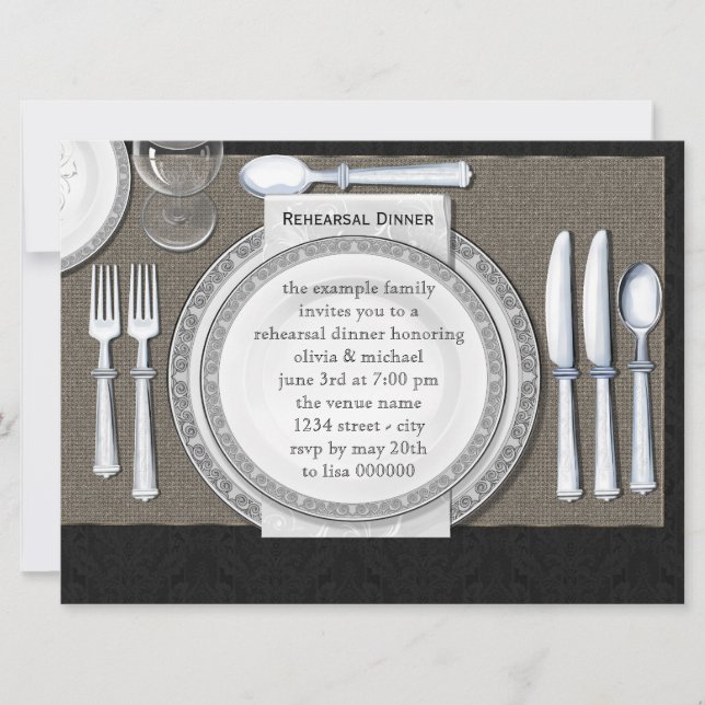 Elegant Black Rehearsal Dinner Invitations (Front)