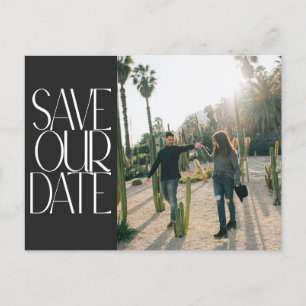 Elegant Black Retro Text Photo Save the Date Postcard