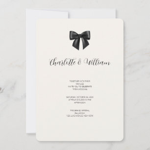 Elegant Black Ribbon Bow Wedding Invitation Card