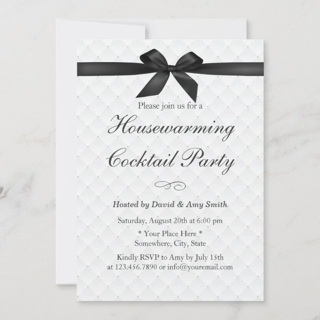 Elegant Black Ribbon Housewarming Cocktail Party Invitation (Front)