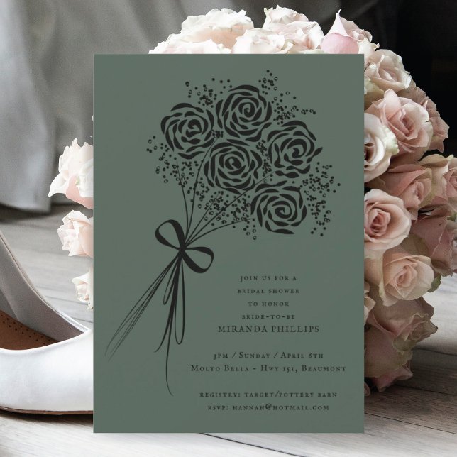 Elegant Black Rose Bouquet Bridal Shower Invitation (Creator Uploaded)