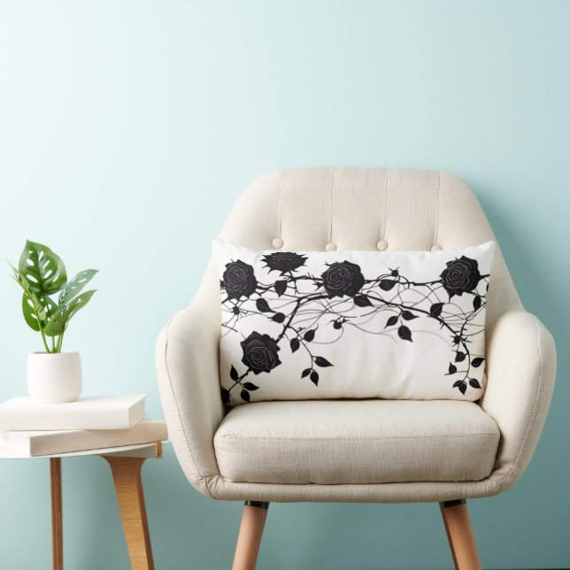  Elegant Black Rose Branch Design Lumbar Cushion (Chair)