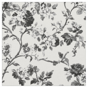 Elegant Black Rose Branch Pattern Fabric