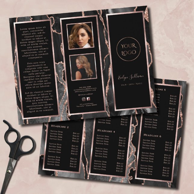 Elegant Black Rose Gold Agate Brochure (Creator Uploaded)
