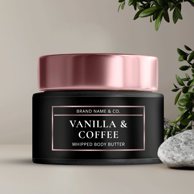 Elegant Black & Rose Gold Body Butter Jar Label (Elegant black and rose gold cosmetic jar wrapper label)