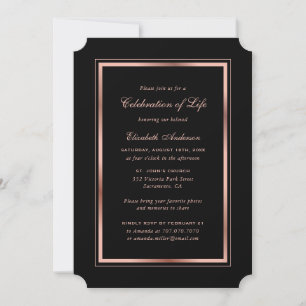 Elegant Black Rose Gold Celebration of Life Photo Invitation