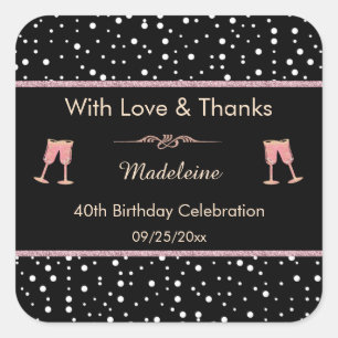 Elegant Black Rose Gold & Champagne Flutes Square Sticker