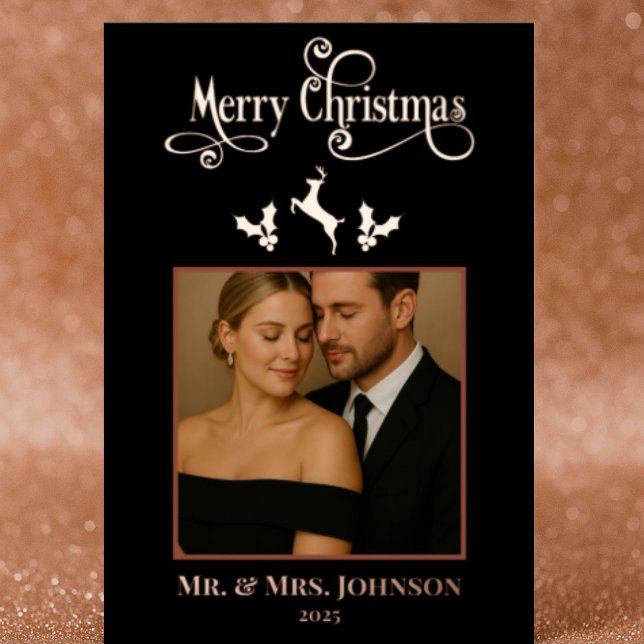 Elegant Black & Rose Gold Christmas Photo  Foil Holiday Card (Creator Uploaded)