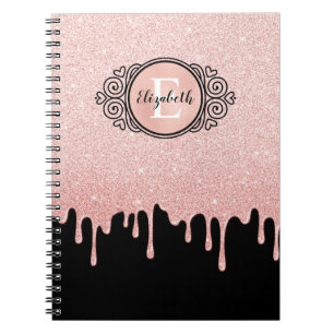 Elegant Black Rose Gold Dripping Glitter Photo Notebook