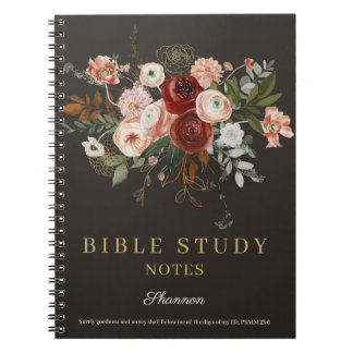 Elegant Black Rose Gold Floral Custom Bible Study Notebook