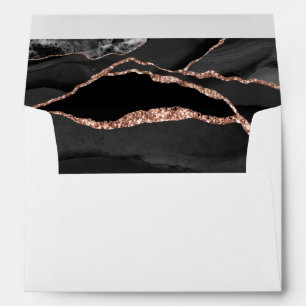 Elegant Black Rose Gold Foil Agate Wedding Envelope