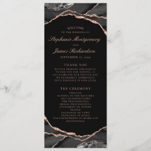 Elegant Black Rose Gold Foil Agate Wedding Programme