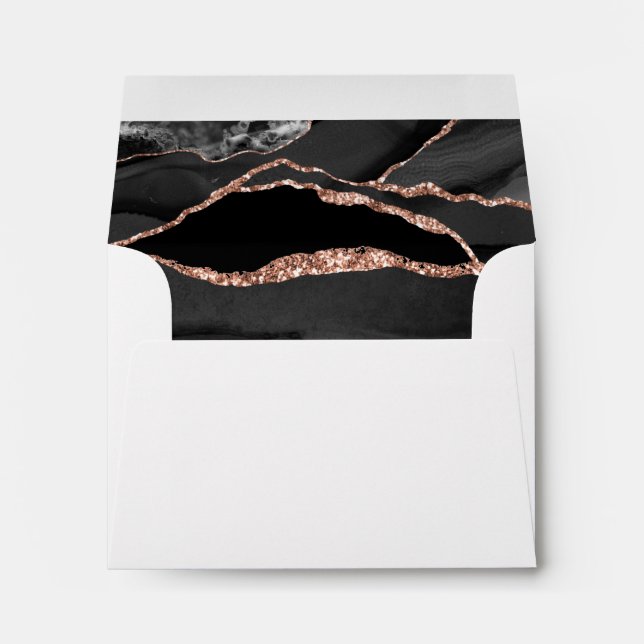 Elegant Black Rose Gold Foil Agate Wedding RSVP Envelope (Back (Bottom))