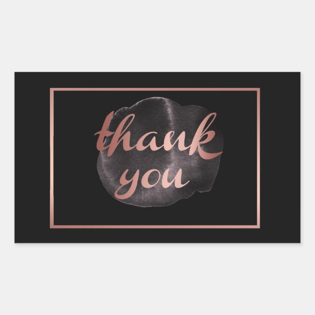 elegant black rose gold foil metallic thank you rectangular sticker (Front)