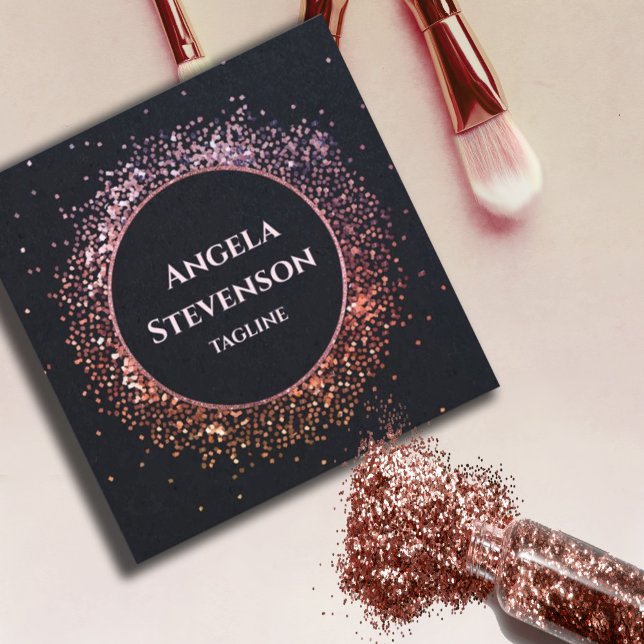 Elegant Black Rose Gold Glitter Business Card (#rosegoldbusinesscard #glitter #rosegoldfaux #sparkles #luxury #zazzlemade #blackrosegold)