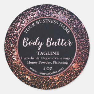 Elegant Black Rose Gold Glitter product label