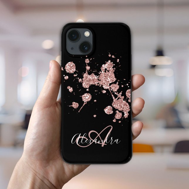 Elegant Black Rose Gold Glitter Sparkles Monogram  Case-Mate iPhone Case (Elegant Black Rose Gold Glitter Sparkles Monogram Case-Mate iPhone Case)