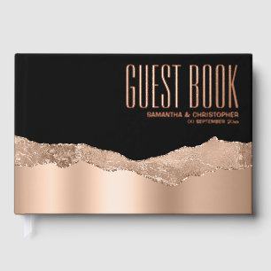 Elegant black rose gold glitter strip luxury foil guest book