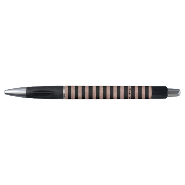 Elegant Black Rose Gold Glitter Striped  (Front)