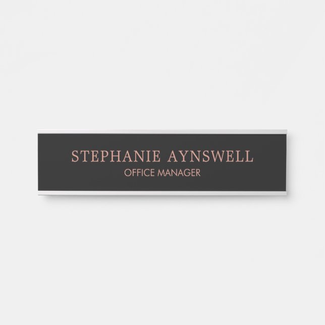 Elegant Black Rose Gold Modern Door Sign (Front)