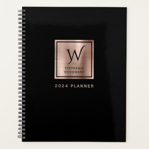 Elegant Black Rose Gold Monogram 2024 Planner