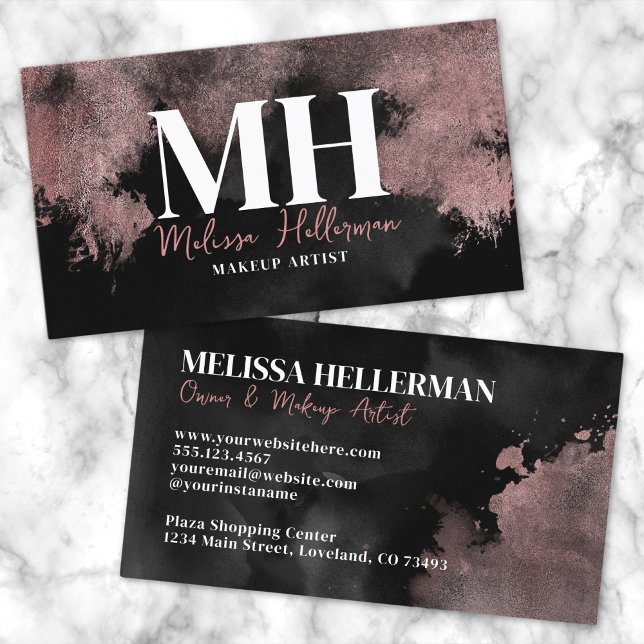 Elegant Black Rose Gold Monogram Business Card (Elegant Black Rose Gold Monogram Business Card)