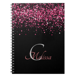 Elegant Black Rose Gold Monogram Name  Notebook