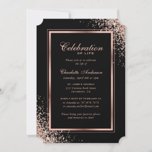 Elegant Black Rose Gold Photo Celebration of Life Invitation