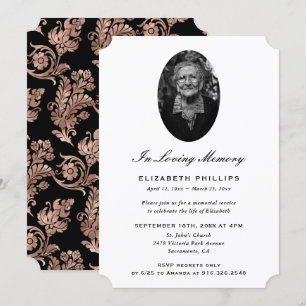 Elegant Black Rose Gold Photo Memorial Invitation