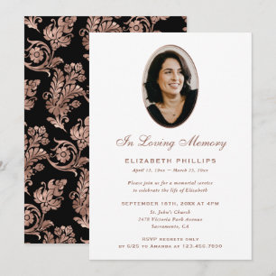 Elegant Black Rose Gold Photo Memorial Invitation