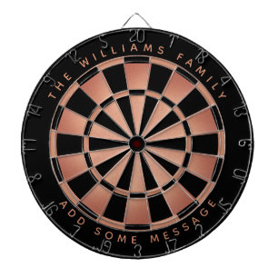 Elegant Black Rose Gold Pink Custom Name Geometric Dartboard