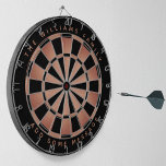 Elegant Black Rose Gold Pink Custom Name Geometric Dartboard<br><div class="desc">A classic dartboard design with alternating  black and (faux) rose gold triangles. 

Above and below there are the name and a message as arched text,  in pink caps.</div>