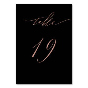 Elegant Black Rose Gold Script 19 Wedding Table Number